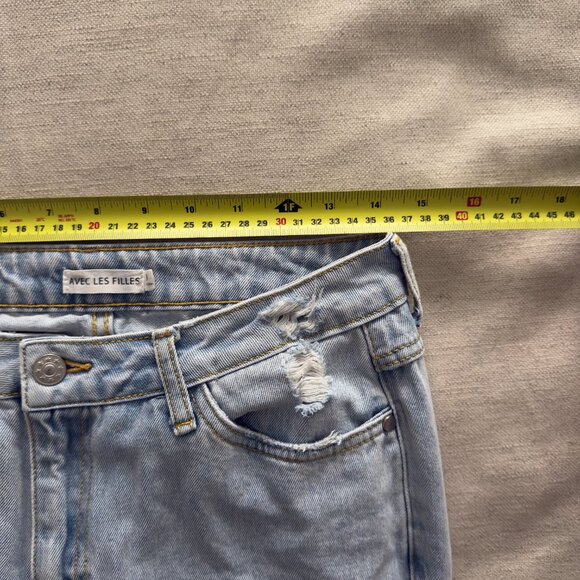 Avec Les Filles Light Wash Distressed Split Seam Jeans | Anthropologie | Size 29 - Picture 9 of 13